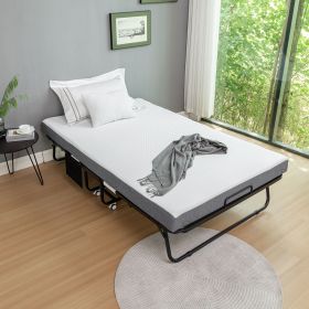 75 in. x 45 in.Portable Folding Bed Metal Frame Rollaway Bed with Memory Foam Mattress & Wheels