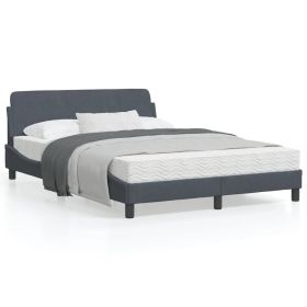 Bed Frame without Mattress Dark Gray 53.9"x74.8" Velvet