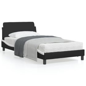 Bed Frame without Mattress Black and White 39.4"x74.8" Faux Leather