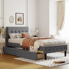 Twin Size Upholstered Platform Bed with 2 Drawers (Color: gray)