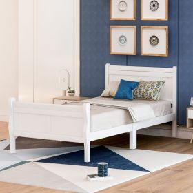 Wood Platform Bed Twin Bed Frame Mattress Foundation Sleigh Bed with Headboard/Footboard/Wood Slat Support (Color: as Pic)