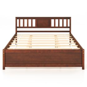 Wooden Platform Bed with Headboard and Wood Slat Support (size: Queen Size)
