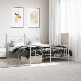 Metal Bed Frame without Mattress with Footboard White 59.1"x78.7" (Color: White)