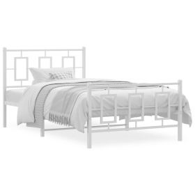 Metal Bed Frame without Mattress with Footboard White 39.4"x78.7" (Color: White)