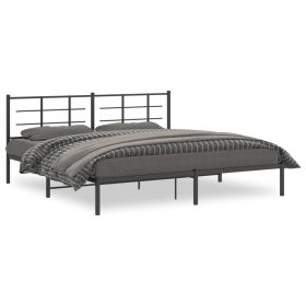 Metal Bed Frame without Mattress with Headboard Black 76"x79.9" (Color: Black)