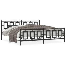 Metal Bed Frame without Mattress with Footboard Black 76"x79.9" (Color: Black)