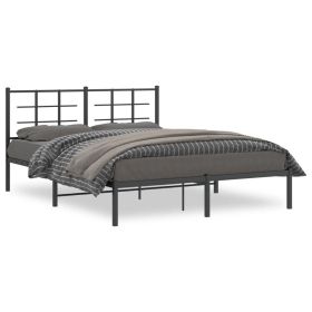 Metal Bed Frame without Mattress with Headboard Black 59.1"x78.7" (Color: Black)