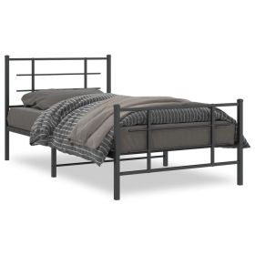 Metal Bed Frame without Mattress with Footboard Black 39.4"x78.7" (Color: Black)