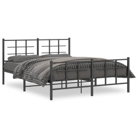 Metal Bed Frame without Mattress with Footboard Black 59.1"x78.7" (Color: Black)