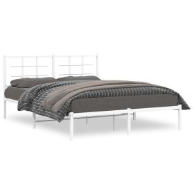 Metal Bed Frame without Mattress with Headboard White 59.1"x78.7" (Color: White)