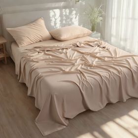 Bamboo bed sheet set, made of synthetic silk, soft and cool, including bed sheet, pillowcase, deep pocket bedsheet, khaki (specifications: Queen)