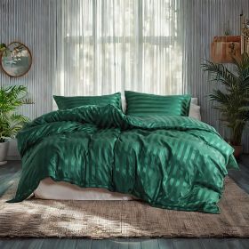 Satin duvet cover set of three, luxuriously silky, dark green (specifications: Twin)